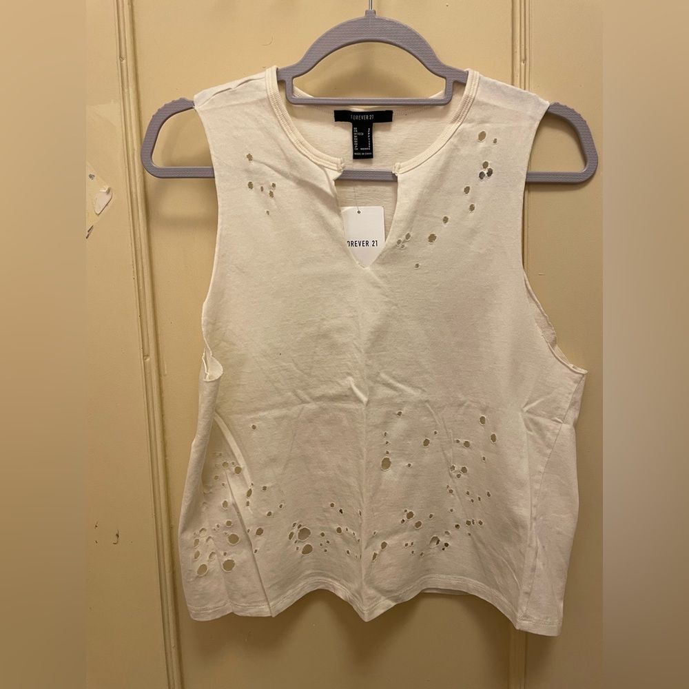 Forever 21 Cream Sleeveless Cut Out Tank Top